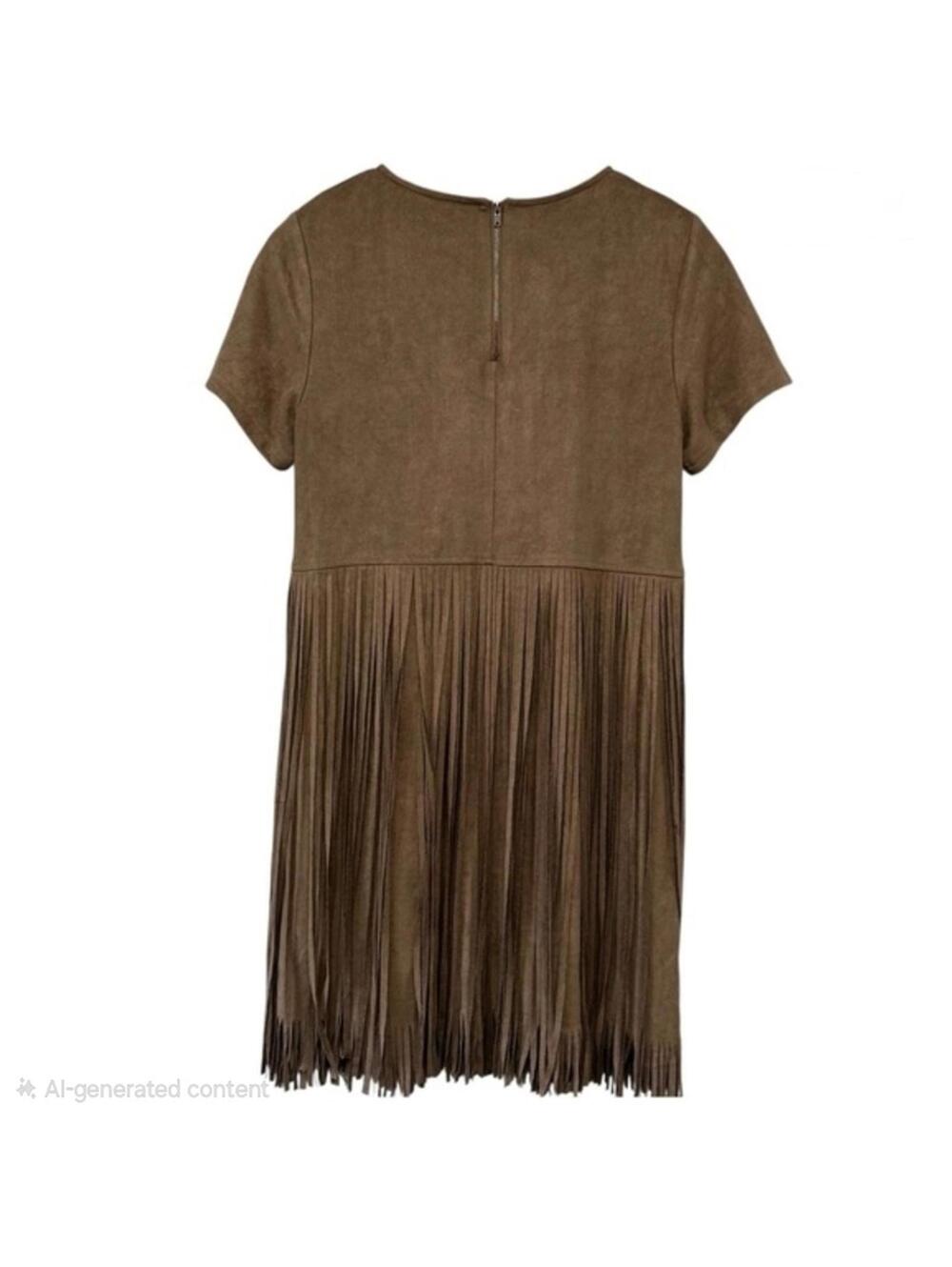 Love Riche Taupe Faux Suede Fringe Dress Boho Western Gypsy NWT Medium - Picture 3 of 6